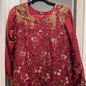 Maroon and Gold Shalwar Kameez